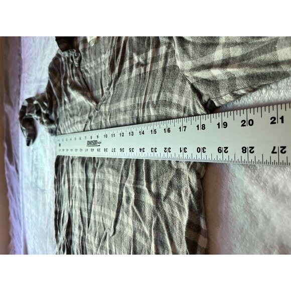 Cloth & Stone Anthropologie Gray Plaid Long Sleeve Ruffle Collar V-Neck Top XS - Picture 5 of 7